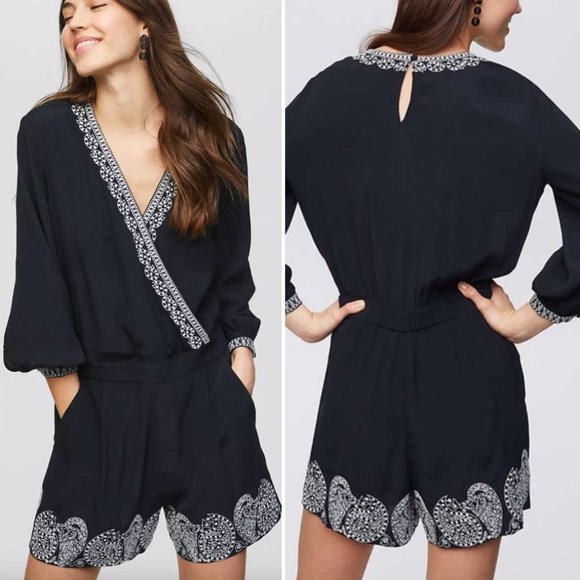 LOFT Embroidered Wrap Romper - Picture 13 of 13